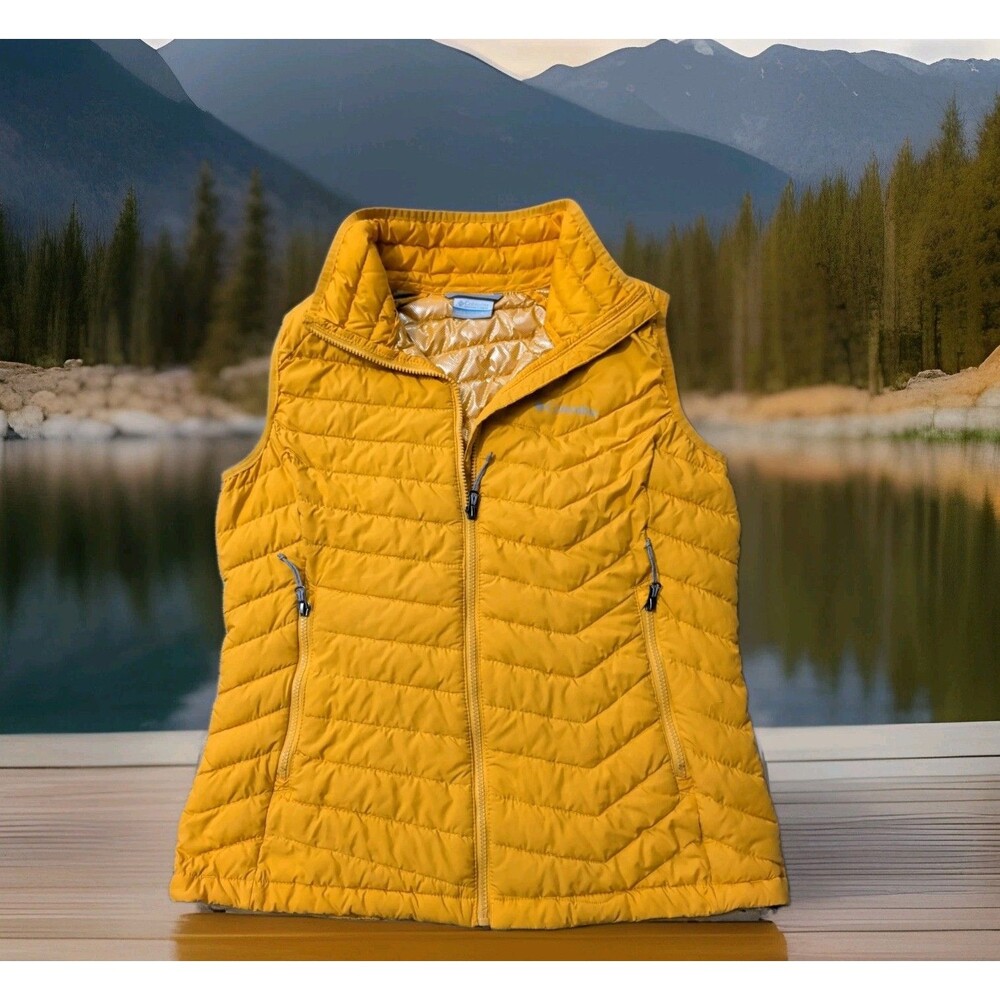 COLUMBIA OMNI HEAT WOMEN'S SIZE L YELLOW 🟡 INSULATED PUFFER VEST FULL ZIP EUC